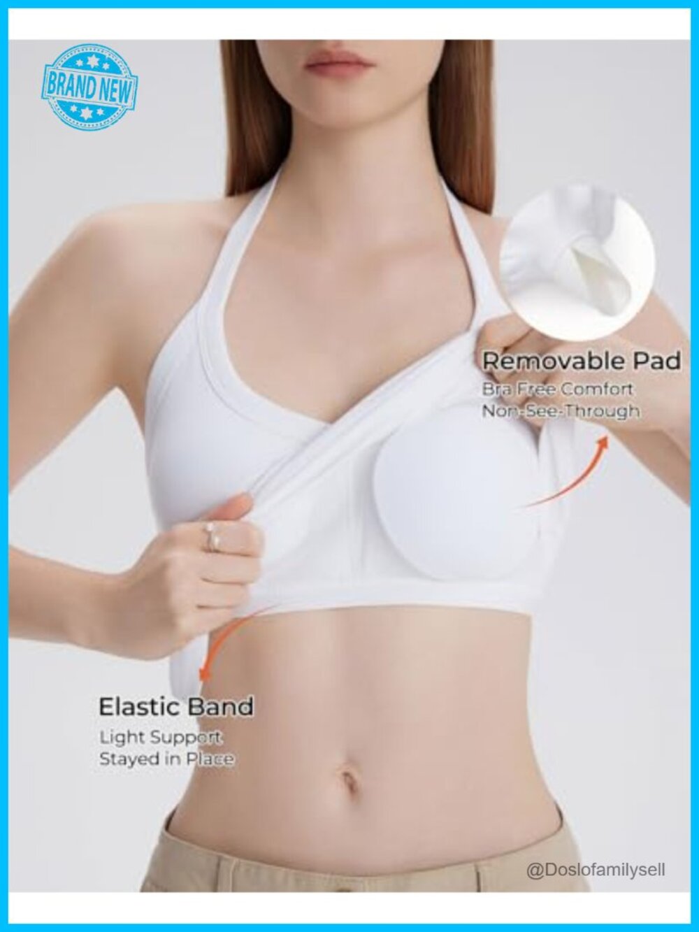 Halter Tank Top with Built in Bra Cotton Ribbed V Neck Cami Sleeveless - Picture 4 of 7